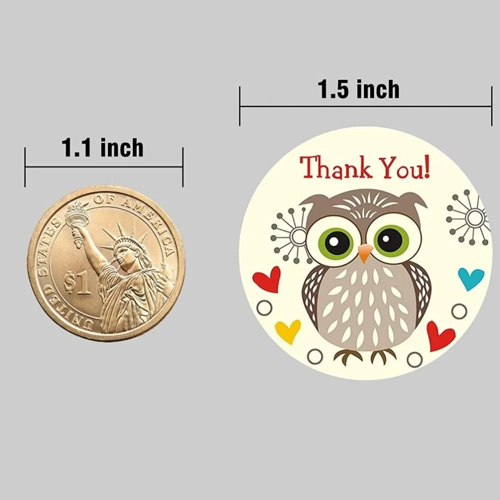 150 THANK YOU Sticker Owl Design 1.5